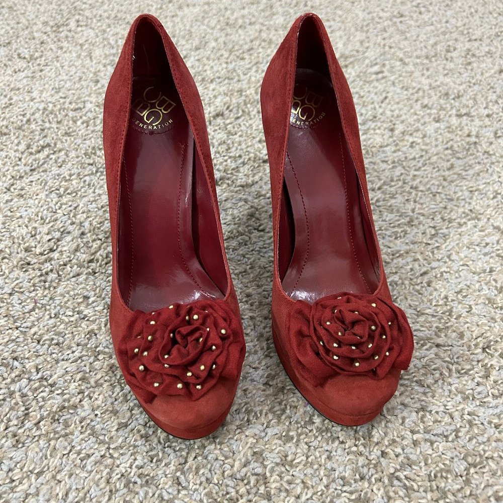 BCBG Generation Scarlet Red Suede Heels - Size 6 - 4inch